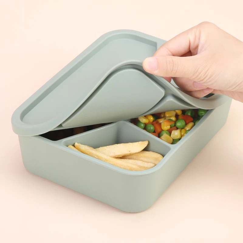 Eco Friendly Portable Big Capacity Lunch Box Container Silicone Bento 4 Compartment Lunch Box For Adult Offices