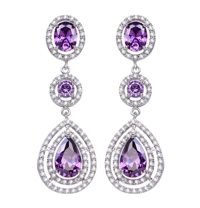 Atmosphere purple Color Diamond Zircon Jewelry tear drop earrings diamond stud earrings