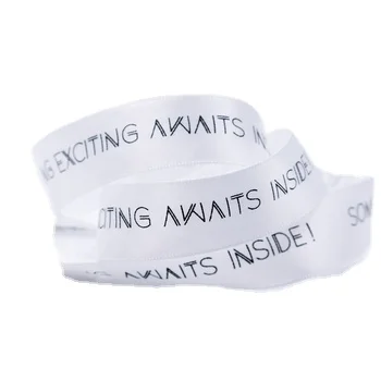 Wholesale Gift Ribbon Customized 100% Polyester Ribbons 30mm Decorative Wrapping Packaging Ribbon Printed Black Logo