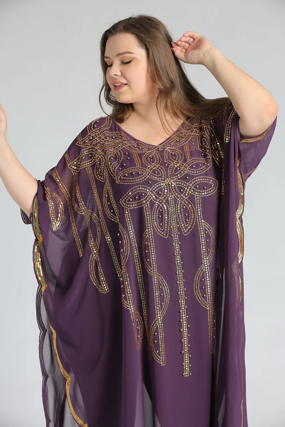 Eid Ramadan Islamic Clothing flower pattern Sequins embroidery Chiffon Caftan Loose Casual Abaya Muslim Dress