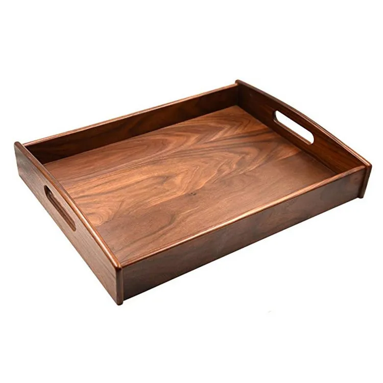 Decorative Hotel Bar Coffee Tea Platter Black Walnut Wood Pizza Trays 18 inch