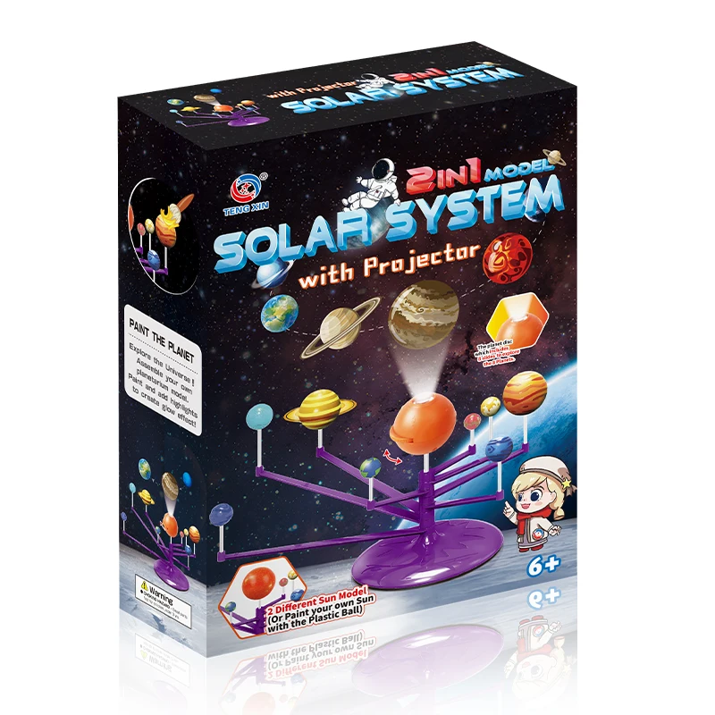 New 2 In 1 Astronomy Planet Teaching Model Diy Stem Solar System Nine Planet Toy with Planetarium Projector