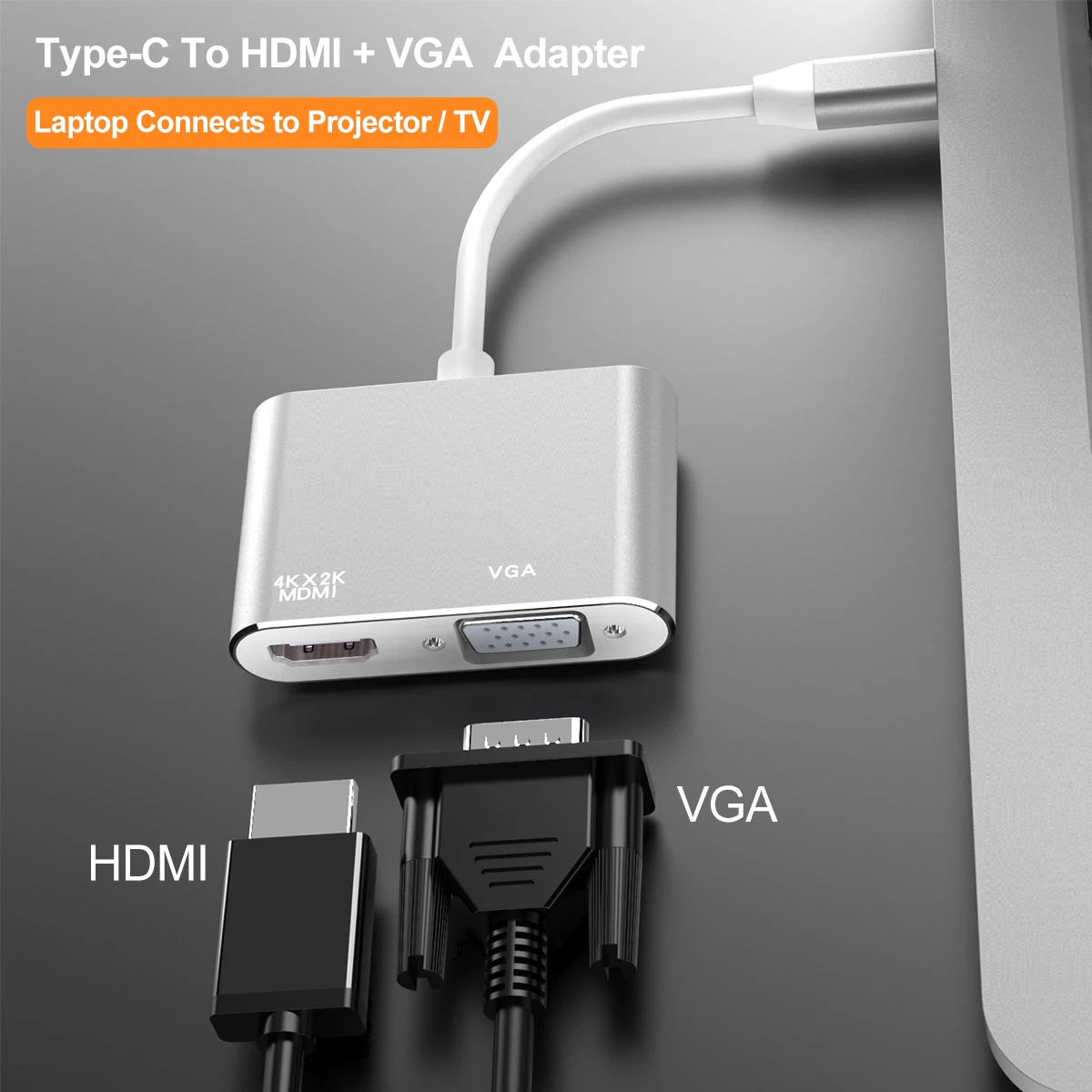 High Quality USB C to Vga HDMI Adapter 2 in 1 USB 3.1 Type-C to HDMI 4k 30hz Vga 1080p Converter Adapter Cable