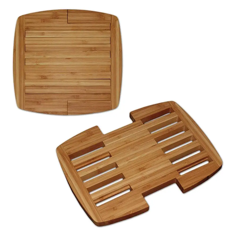 kitchen bamboo expandable trivet heat resistant wooden pads mats with non-slipping rubbers