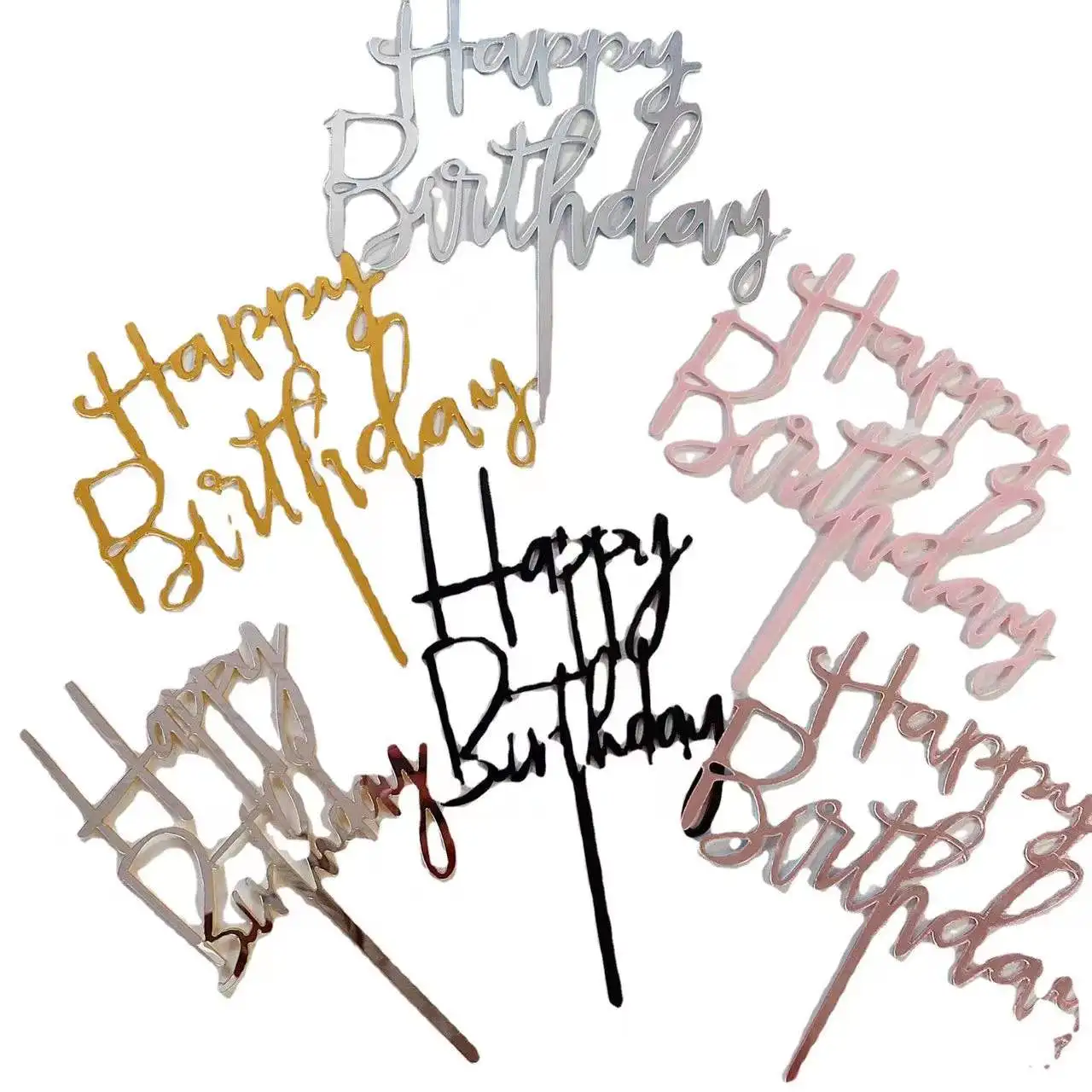 Happy Birthday Cake Topper Supplies Round Acrylic Baking Cake Insert Decor Cupcake Wedding Birthday Party Decoration Cake Top