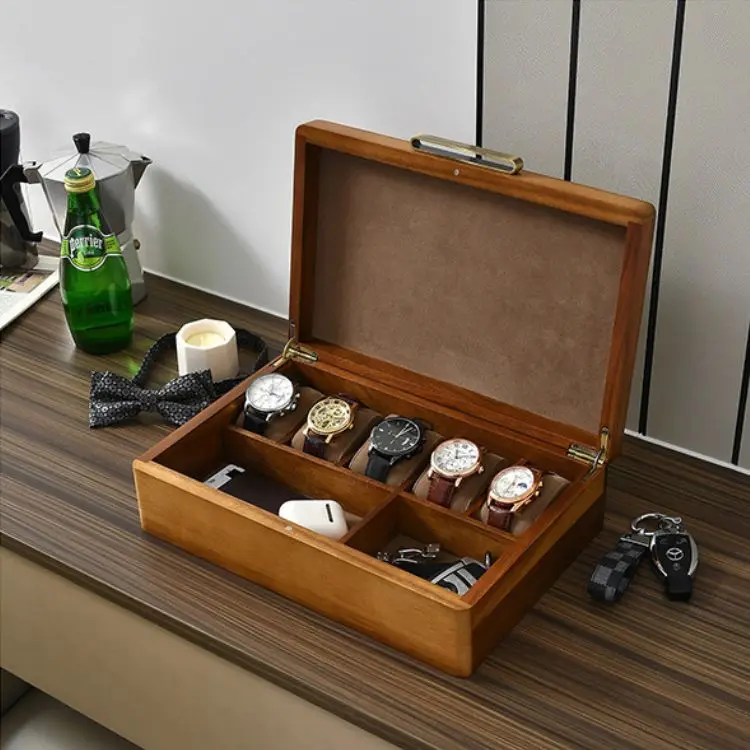 Custom Logo Wooden watch Boxes luxury Case Magnetic Multiple slots watch storage Wood Watch Box