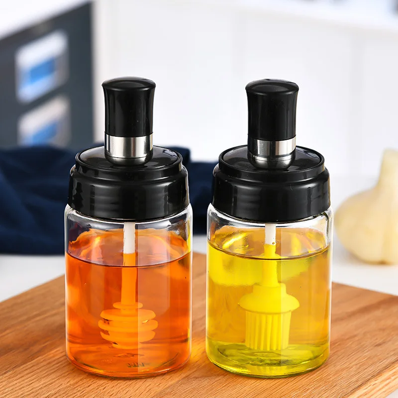 250ML Pepper Cruet Oil Bottle Spoon Cover Glass Honey Seasoning Bottle Moistureproof Kitchen Condiment Spice Jar