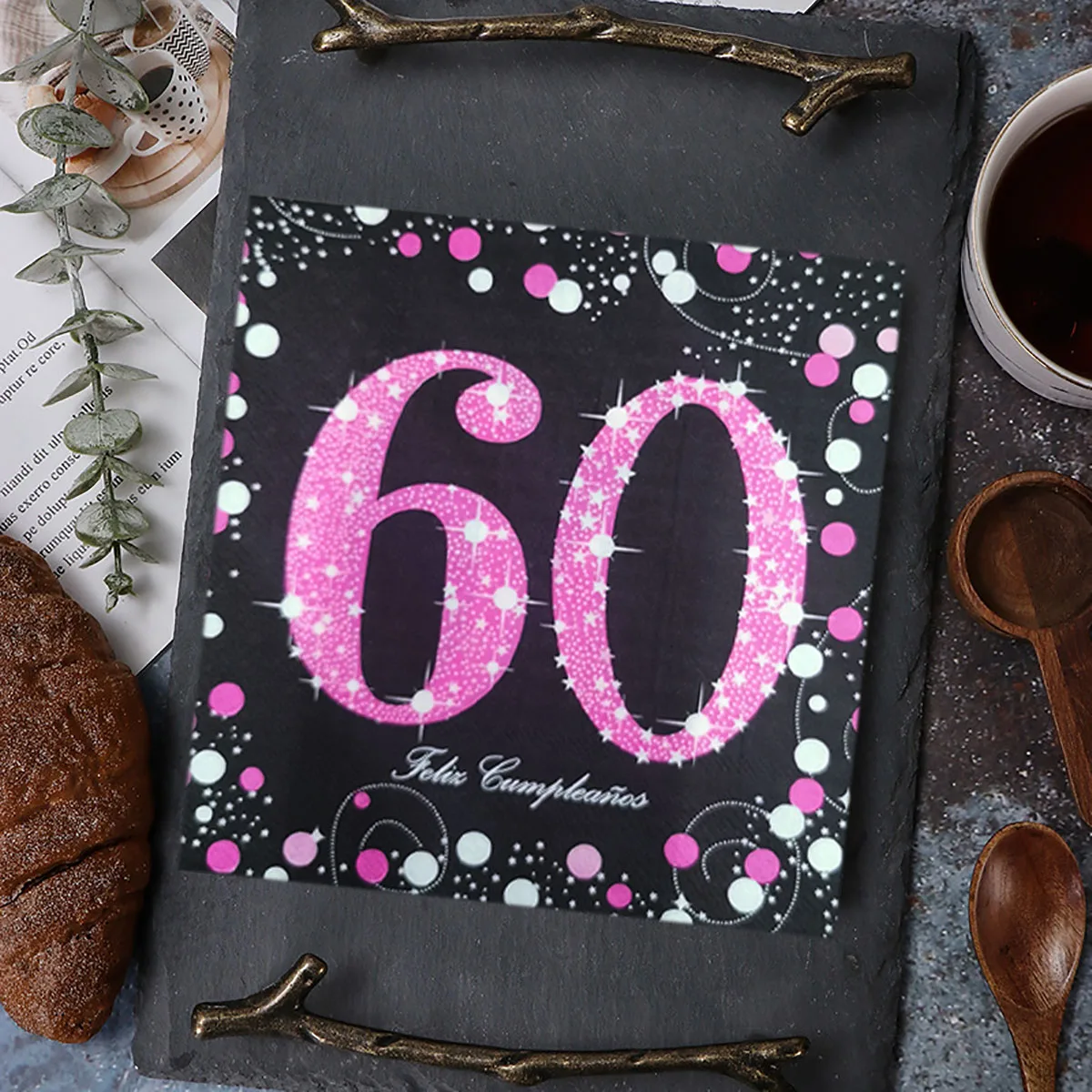 60th Birthday Theme Party Silver Number Pattern Paper Towels Year End Party Disposable Rose Red Napkins