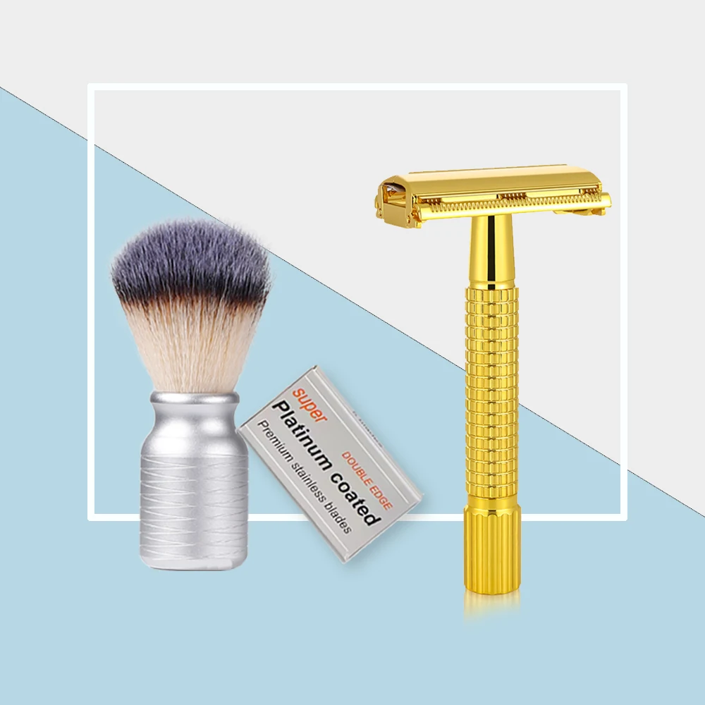 Spolo 08T Short Handle Butterfly Razor Copper Shaving Shave For Men Double Edge Gold Safety Shaver Factory Supply OEM Acceptable