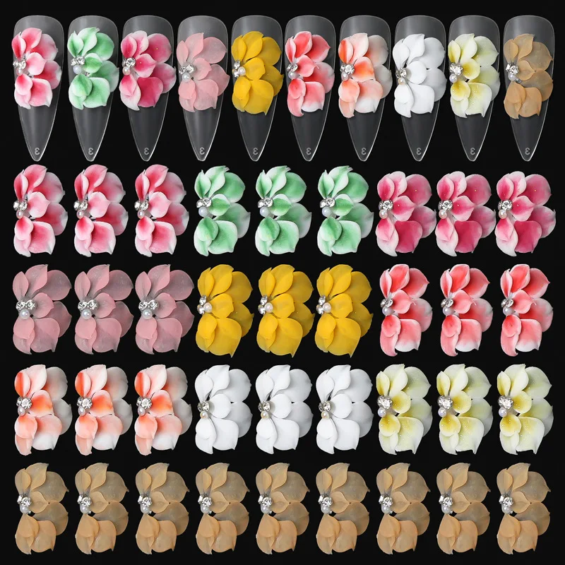 Hot Kawaii Handmade Flowers Nail Art Charms Fine 3D Nail Acrylic Flowers Nail Accessories