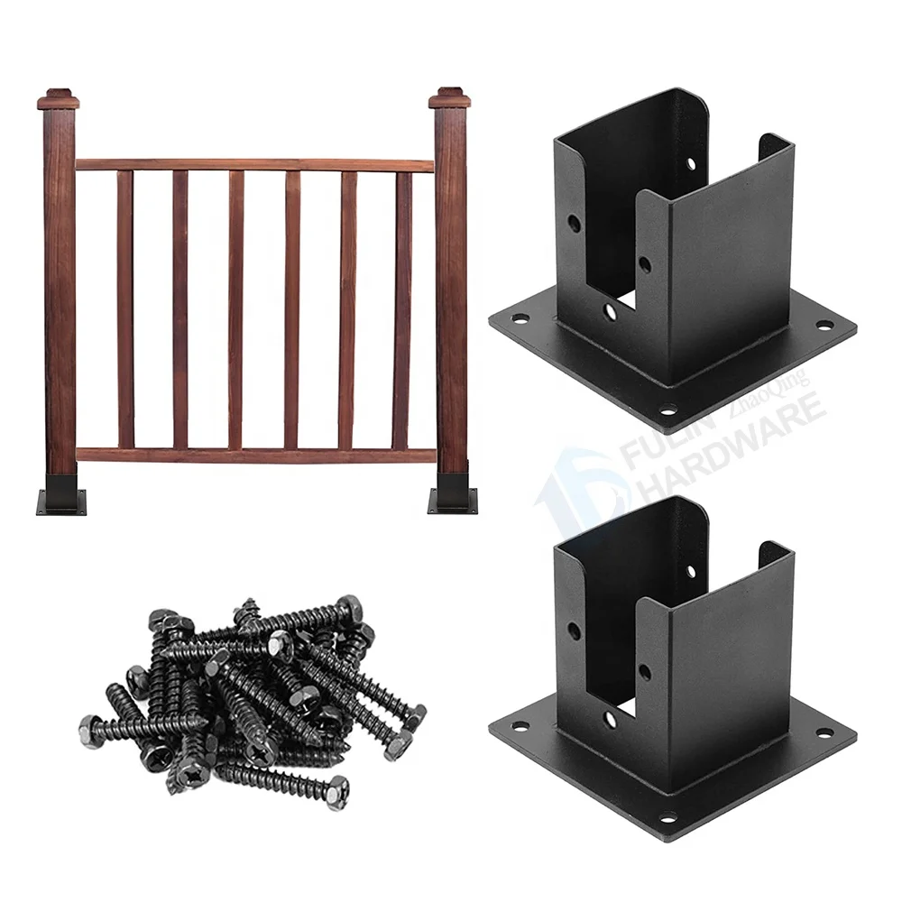 Post Base Black Heavy Duty Post Anchor Base Wood Deck Railing Support Post Bracket Base Plate for Pergola