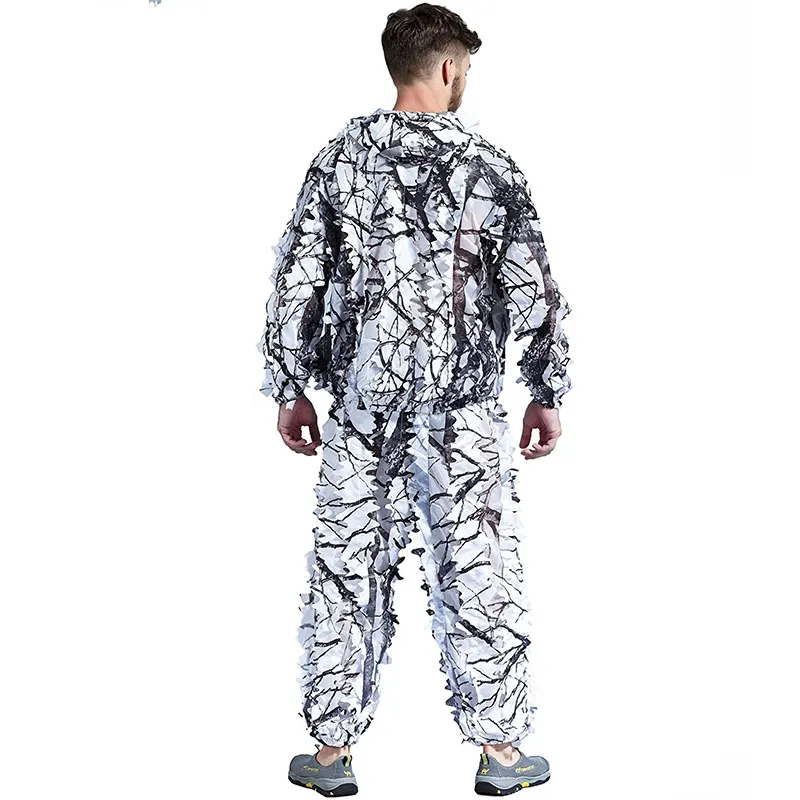 3D Maple Leaf winter ghilli suits White Snow with Zipper Hunting Clothes for Hunting Shooting Birdwatching Invisible Camo