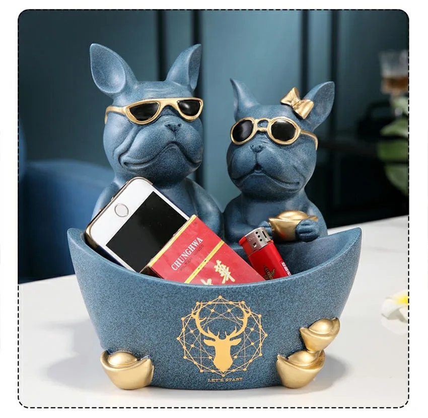 Creative Resin Lover Bulldog Dog Statue Animal Sculpture Storage Decoration Home Living Room Decor Housewarming Gift