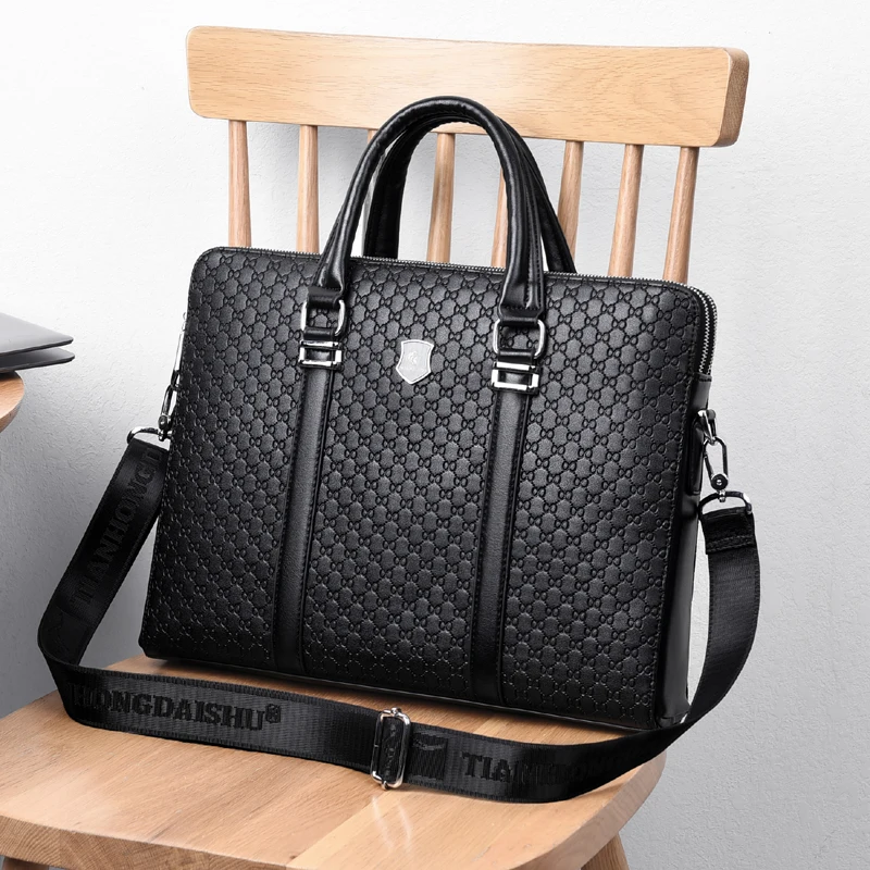 Мужской портфель с тиснением, Классическая прочная и износостойкая офисная сумка из искусственной кожи с изображением старых узоров, портфель на плечо