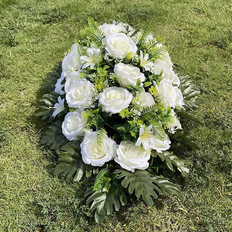 LC0002 Wholesale Low Price White Rose Wildflowers Plant Decoration Silk Artificial Cemetery Funeral Flowers