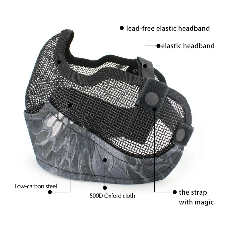 Action Union V2 Metal Steel Net Mesh Tactical Half Face Protective Mask with Ear Protection for CS Outdoor Wargame