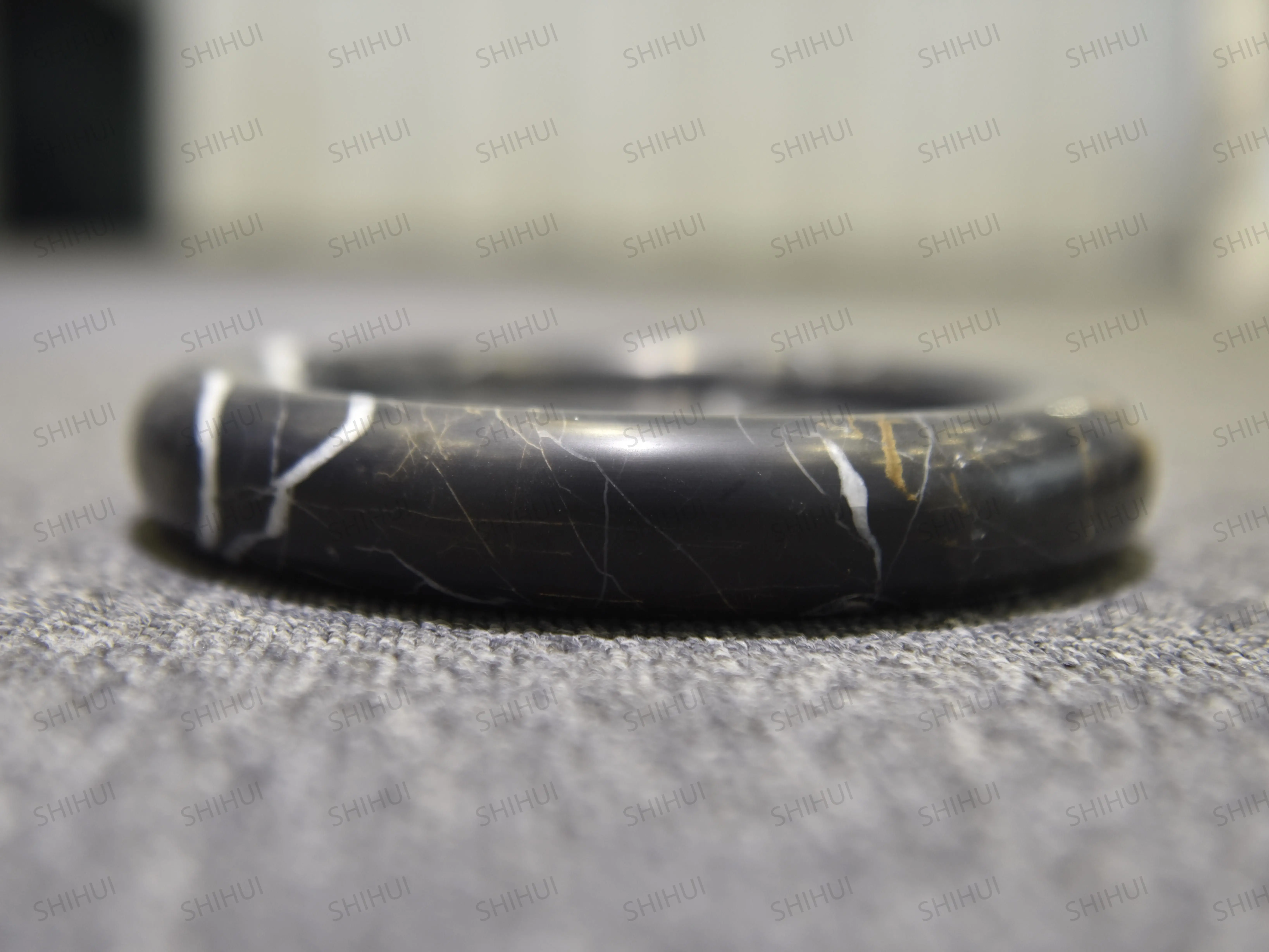 SHIHUI Wholesale Natural Stone Marble Decoration Craft Ornaments Round Shape Black Marble Bathroom Serving Tray