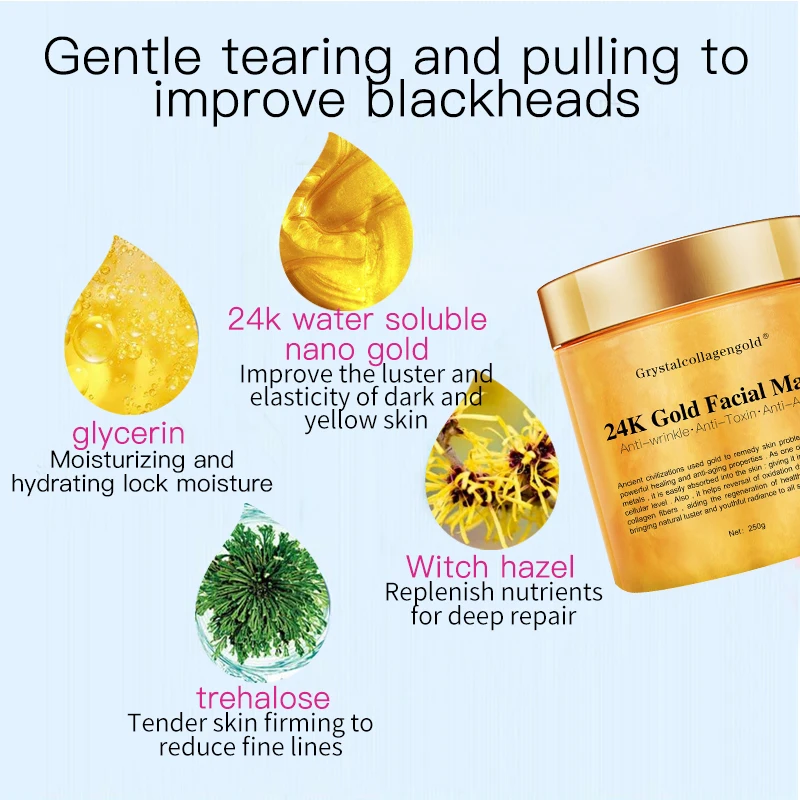 24K Gold Mask  black head to remove acne fill water tear mask cosmetics manufacturers