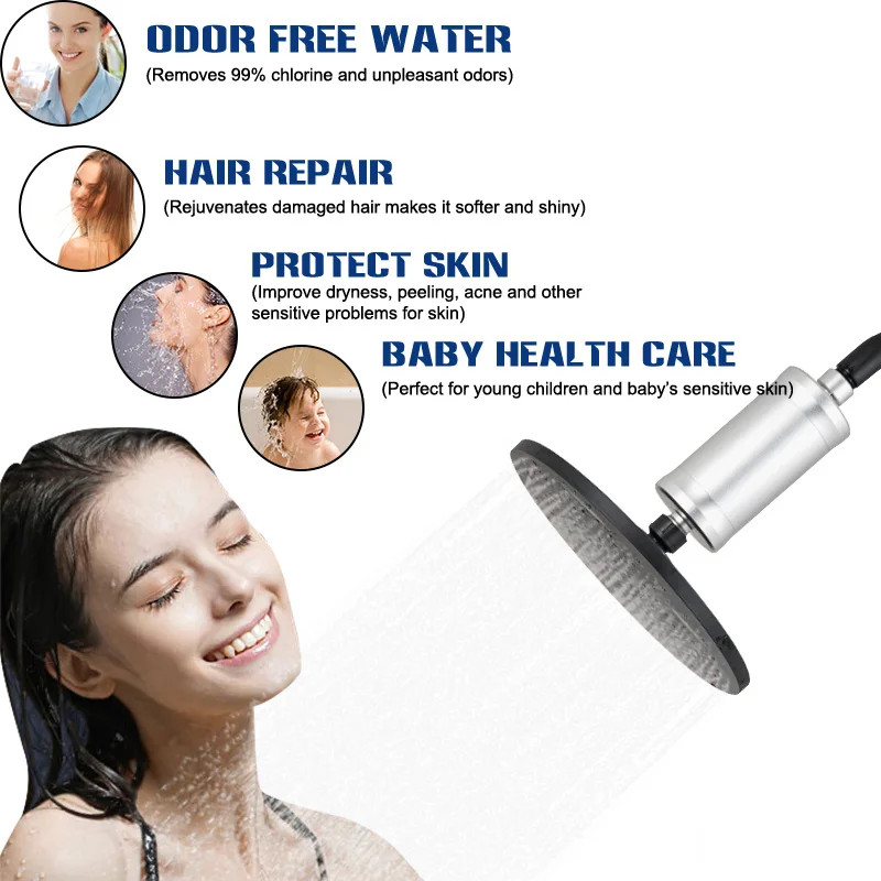 Aluminum Body Shower Purifier Filter Head Water Filtration System Replaceable Filter