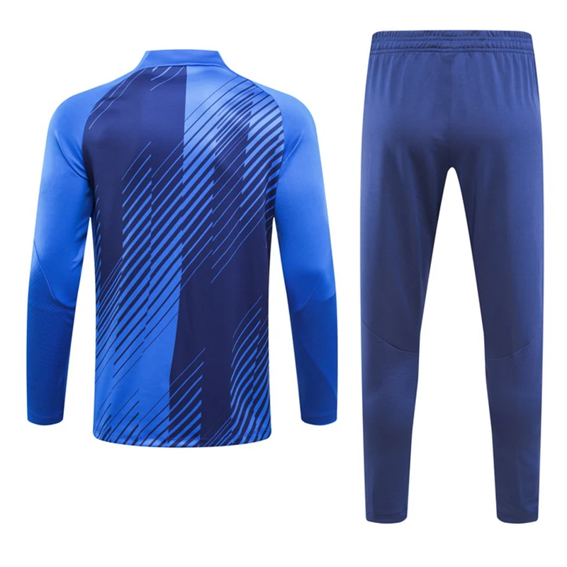 23-24 Soccer Training Tracksuits Men soccer jacket Football Uniform Sets Custom LOGO Soccer Jersey Club Sportswear Blue Suit