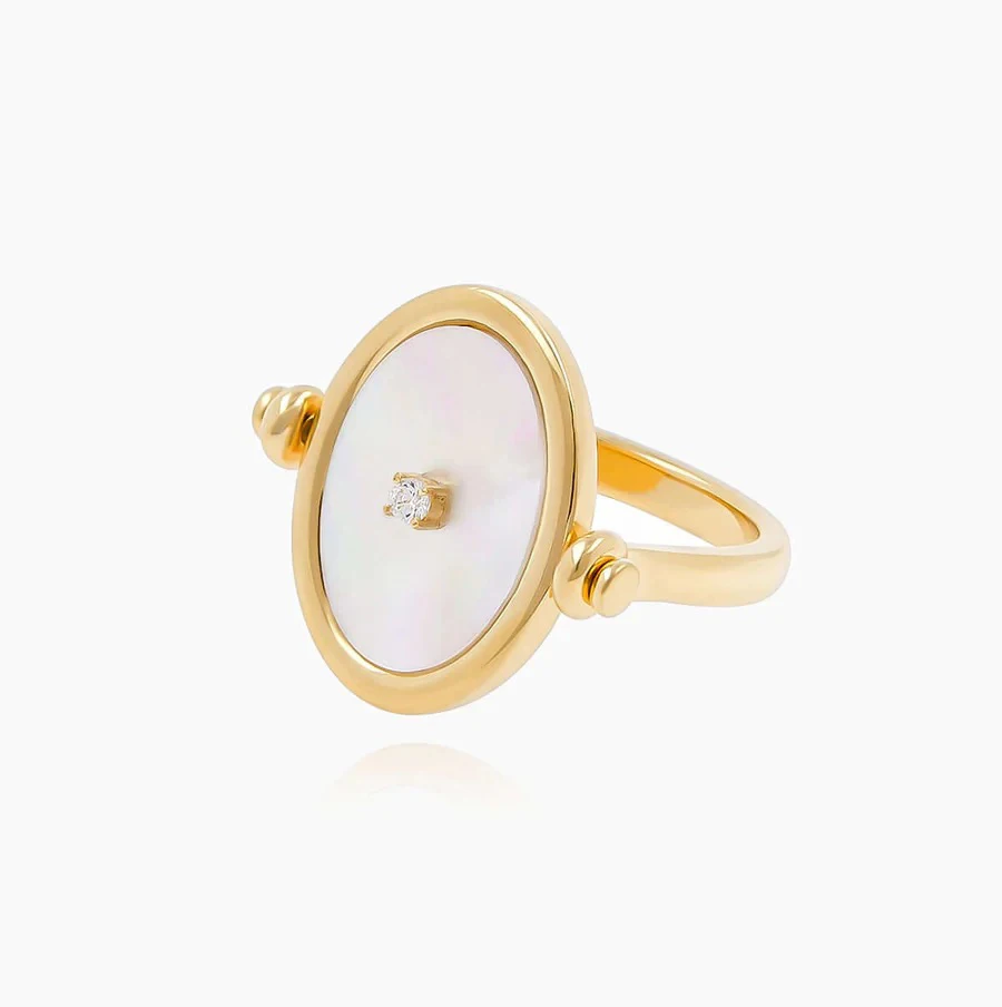 statement blanks for jewelry 925 Sterling silver Mother Of Pearl shell Flip mirror silver ring 925 fine jewelry