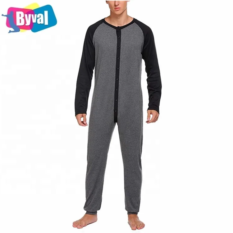 
Byval Mens Pajamas Ultra Soft Thermal Union Suit 65% Polyester 35% Cotton One Piece Pajama with Butt Flap Sleepwear Coverall 