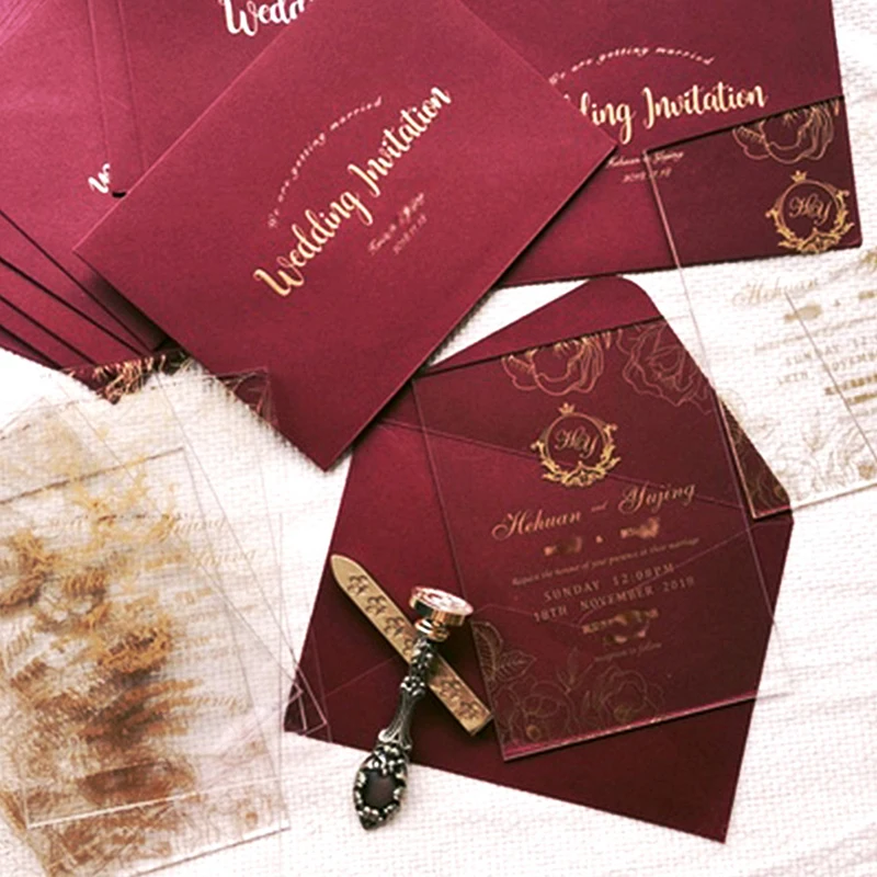 Printed Custom Clear Plastic Unique Greeting Gift Box Wedding Acrylic Invitation Cards Laser Cut  Mirror wedding invite acrylic