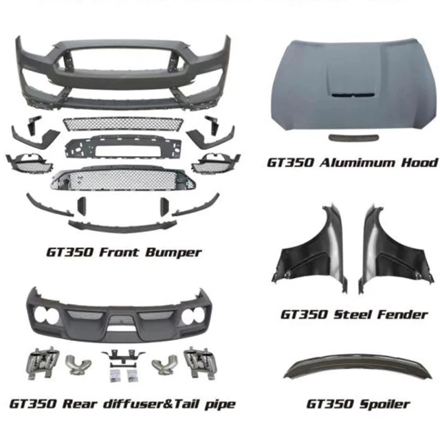 Для 2015-2017 Mustang Upgrade to Shelby GT350 кузов автомобиля бампер капот брызговик спойлер задние наконечники
