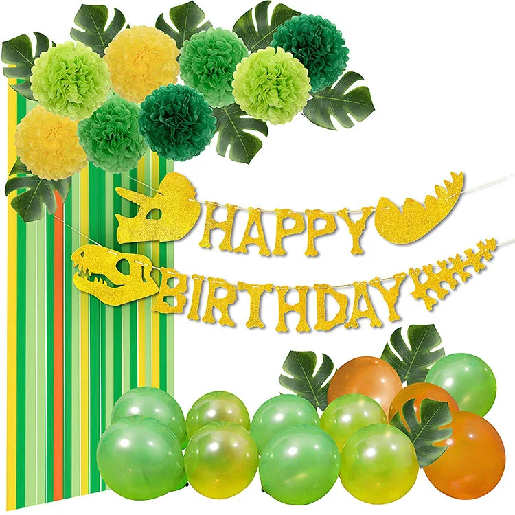 Nicro 45 Pcs Jurassic T-Rex Raptor World Park Jungle Dinosaur Theme Backdrop Birthday Party Decorations Set