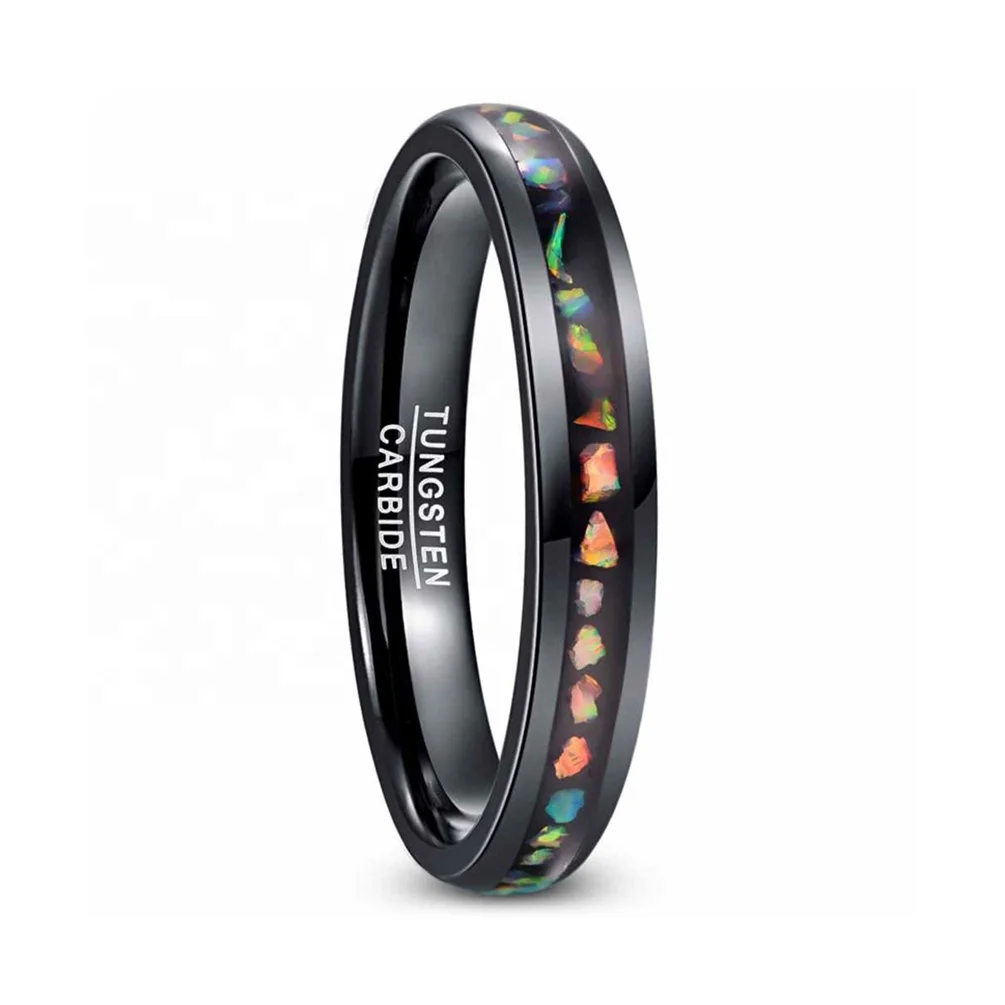 4mm Black Tungsten Carbide Opal Inlay Wedding Rings Jewelry Tungsten Engagement Ring
