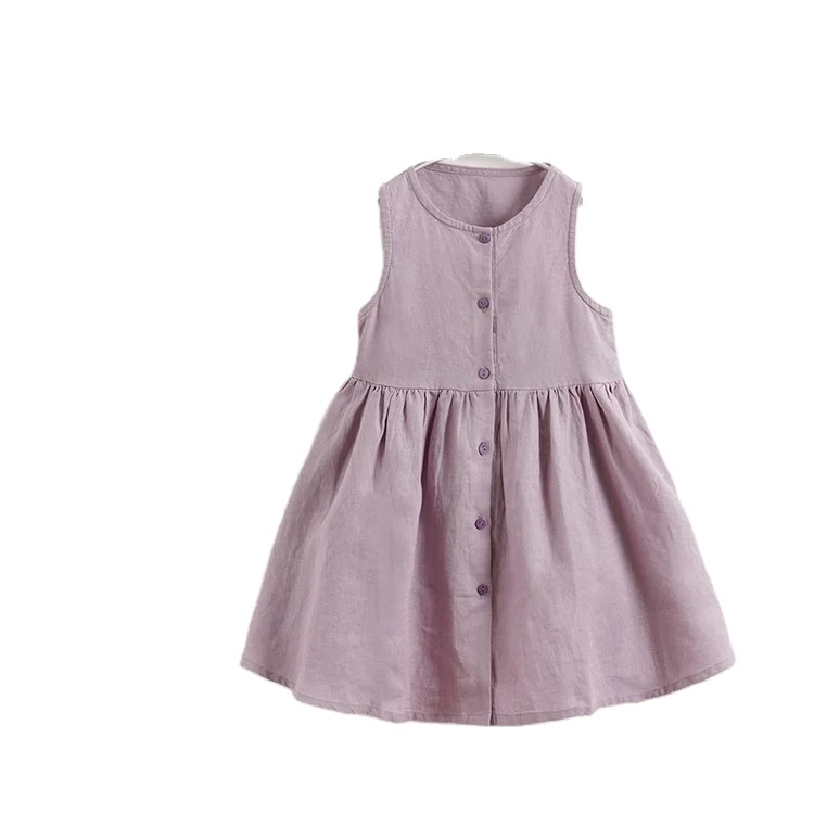 Wholesale custom OEM New modern eco friendly beautiful baby girl casual hemp cotton dresses with button