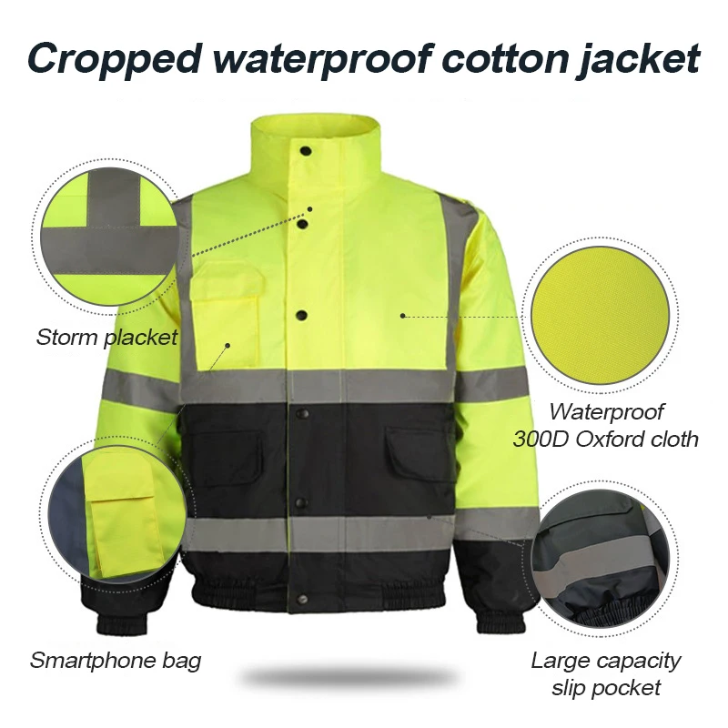 Hotsale Mens High Visibility Reflective Bomber Jacket Refllective Safety Coat Reflective Clothing Rain Protection