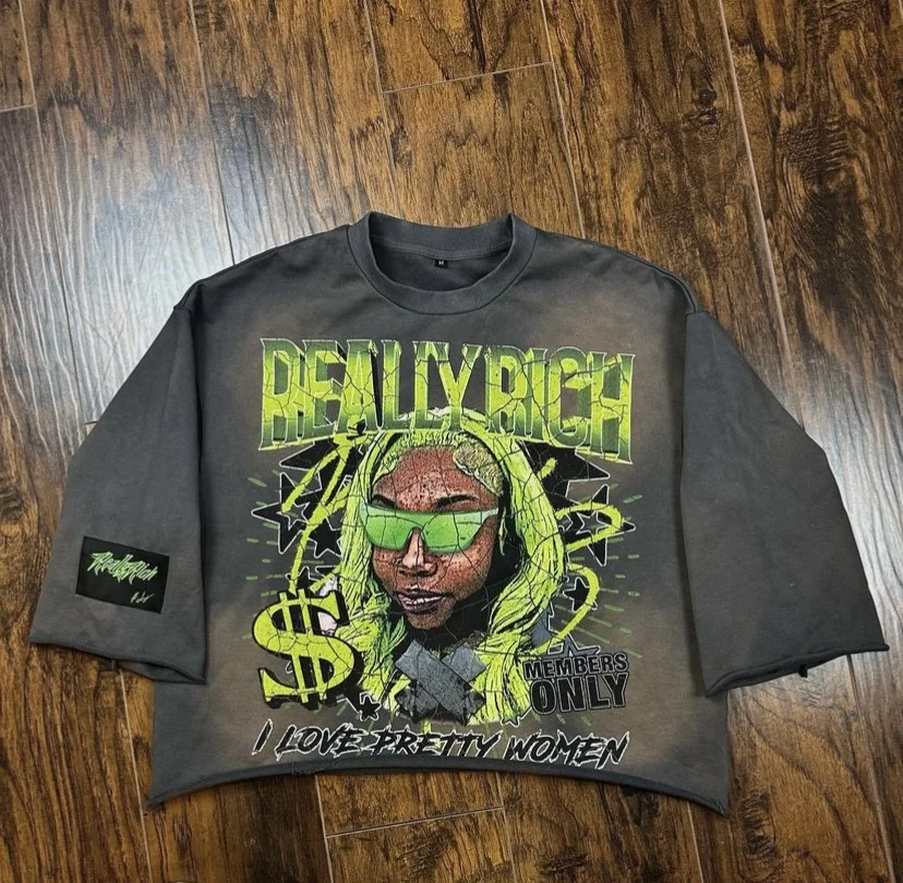 Custom Heavyweight French Terry 100% Cotton DTG Printing Cropped Distressed Long Sleeve Shirt Acid Washed Men Tees