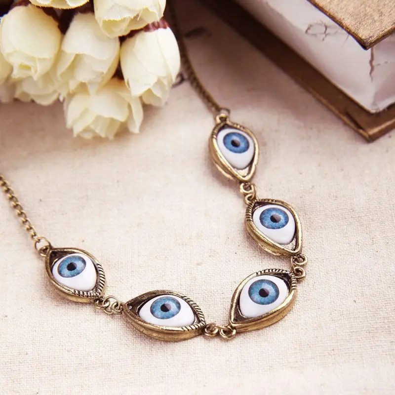 Vintage Punk Turkish Devil Evil Eyes Pendant Necklace BFF Steampunk Choker Lucky Gift For Women Witch Gothic Jewelry New Fashion
