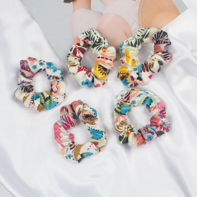 2021 дизайнерские роскошные шелковые резинки для волос из органзы, эластичные шелковые резинки для волос небольшого размера с принтом на заказ