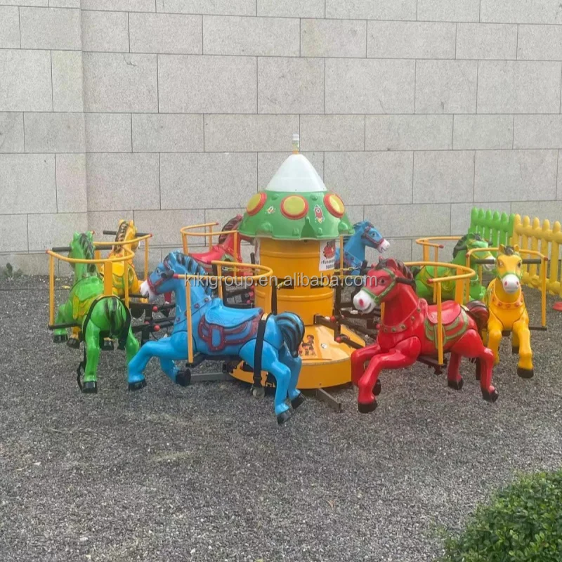 New 6-8 person amusement park with led lights music mini carousel ride for children and adults