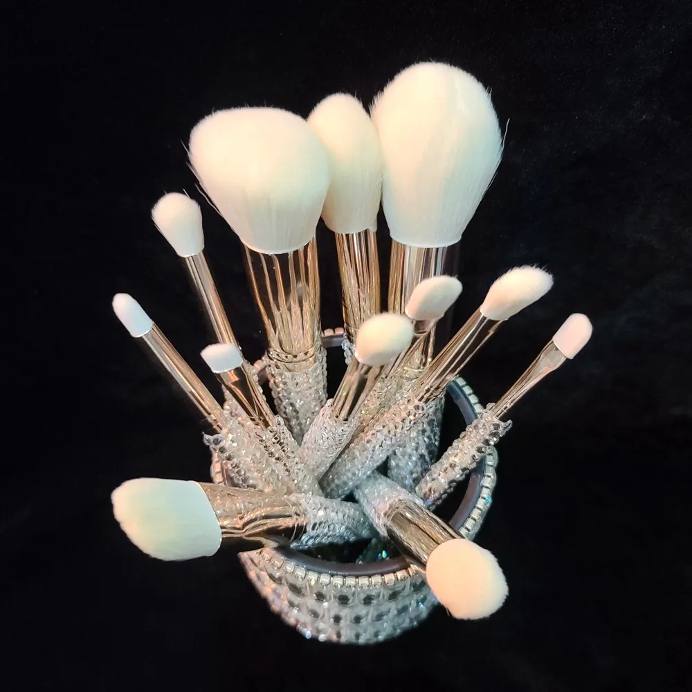 12Pcs  Makeup Brushes Private label Powder Foundation Eye Shadow Eyebrow Crystal Pr  bling bling crystal makeup brush set