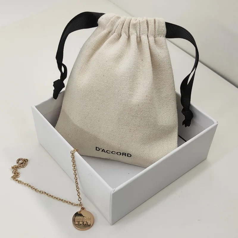 wholesale custom logo  cotton small drawstring bag gift mini storage bag for jewelry