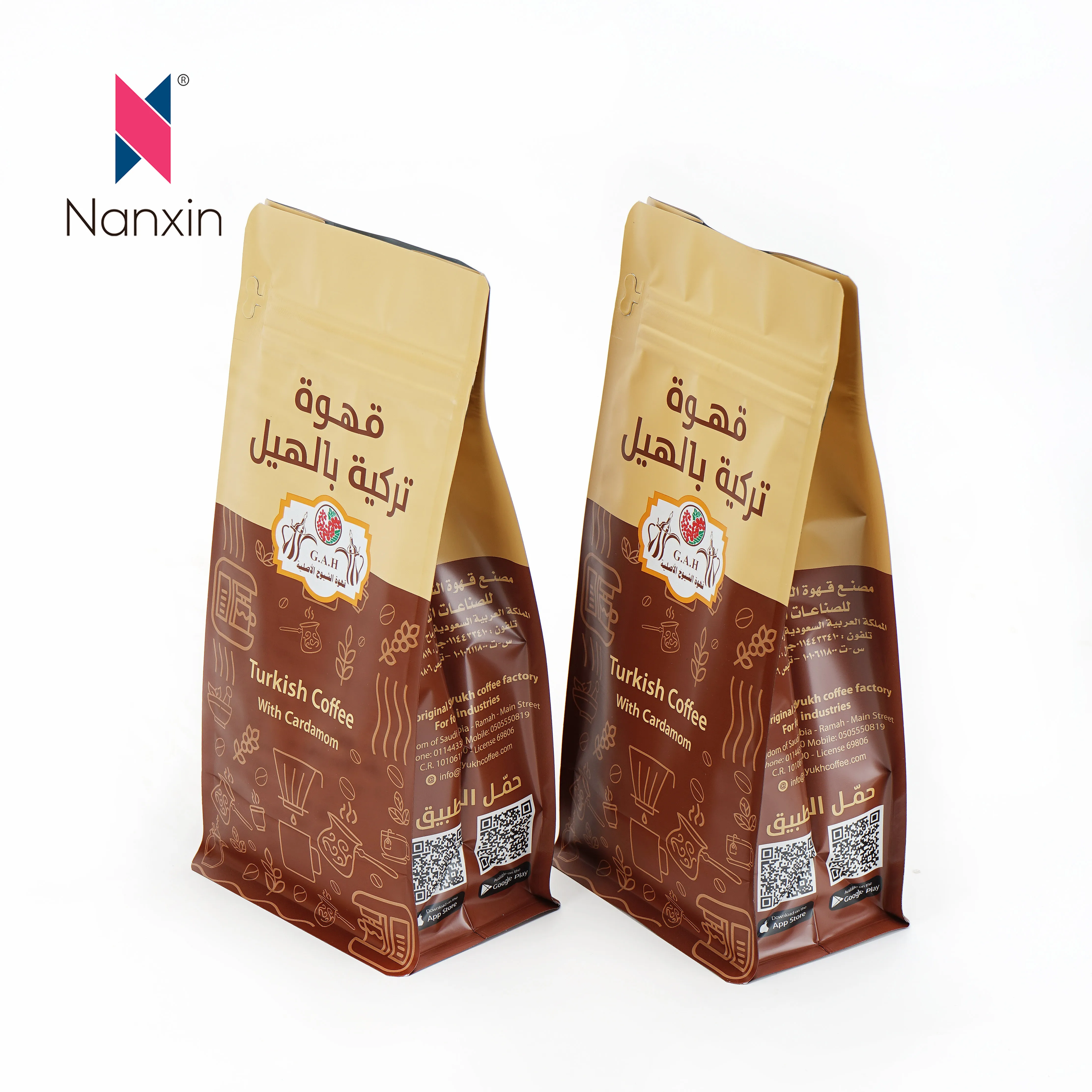 Aluminum Foil Plastic Food Packaging Quad Sealed Bag Custom Printing Side Gusset Quad Seal Coffee Bean Bag With Air Valve