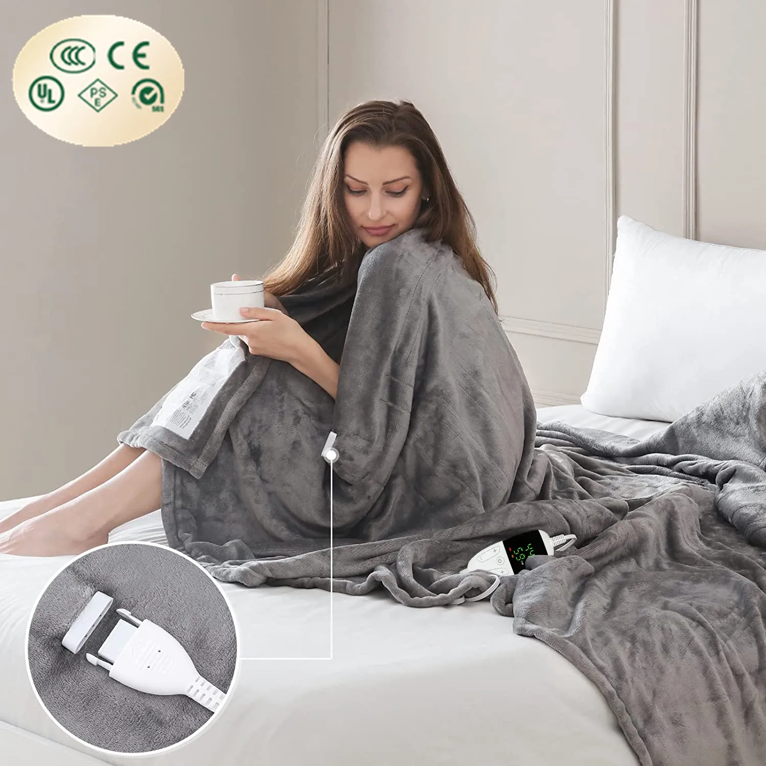 2022 Updated Version Safe Control PICC Quality Insurance CE GS EMC CB RoHS Double Side Flannel Bed Electric Blankets For Winter