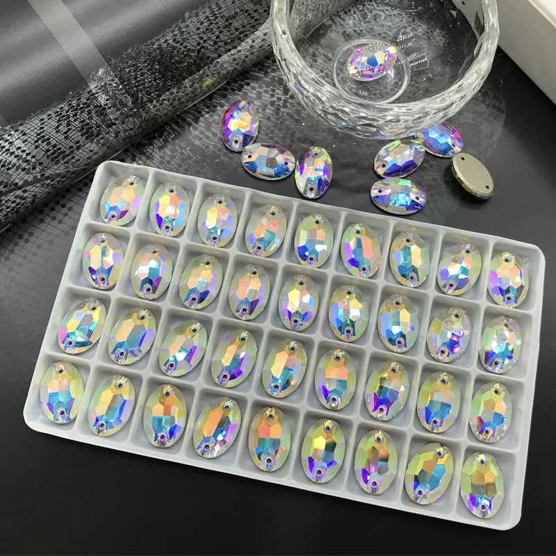 
2021 new trendy sew on stones highest quality crystal oval shape sew on resin rhinestone multi sizes for clothing 