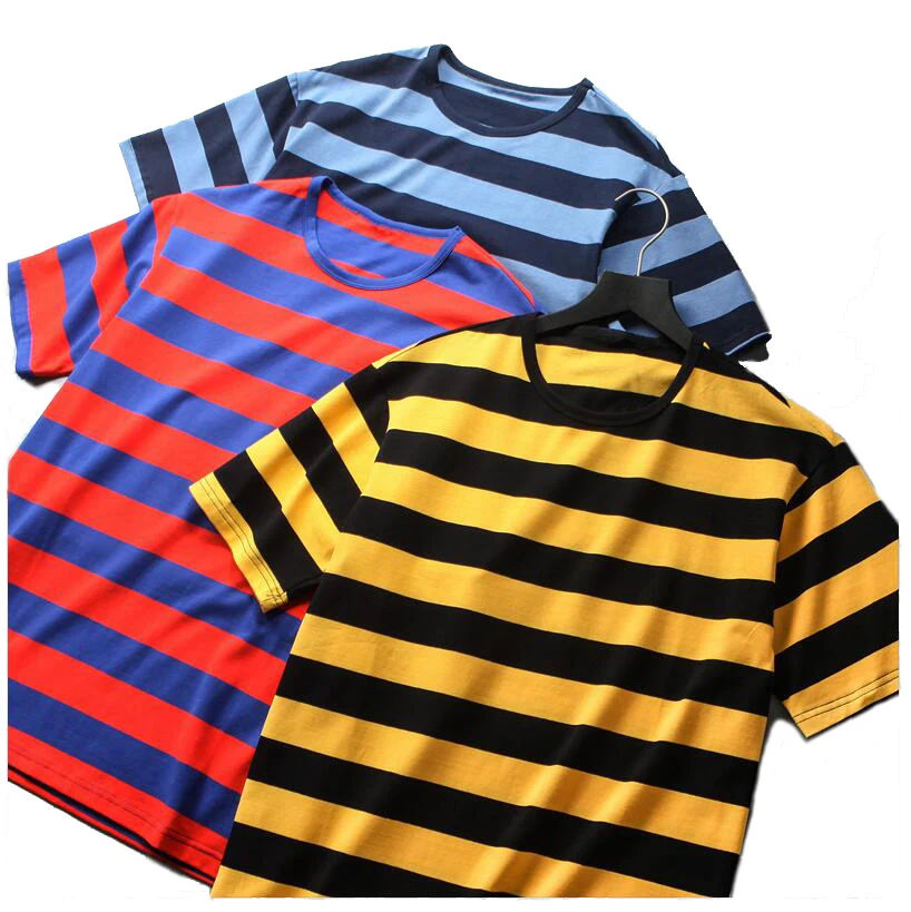 
wholesale Two Tone Stripe horizontal stripes tee Rounded neck Oversized T Shirt for men 