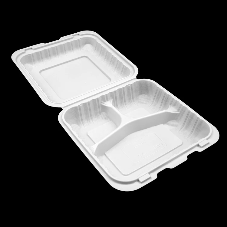 High quality microwave to go restaurant lunch box 8 x8 hinged three compartment styrofoam containers