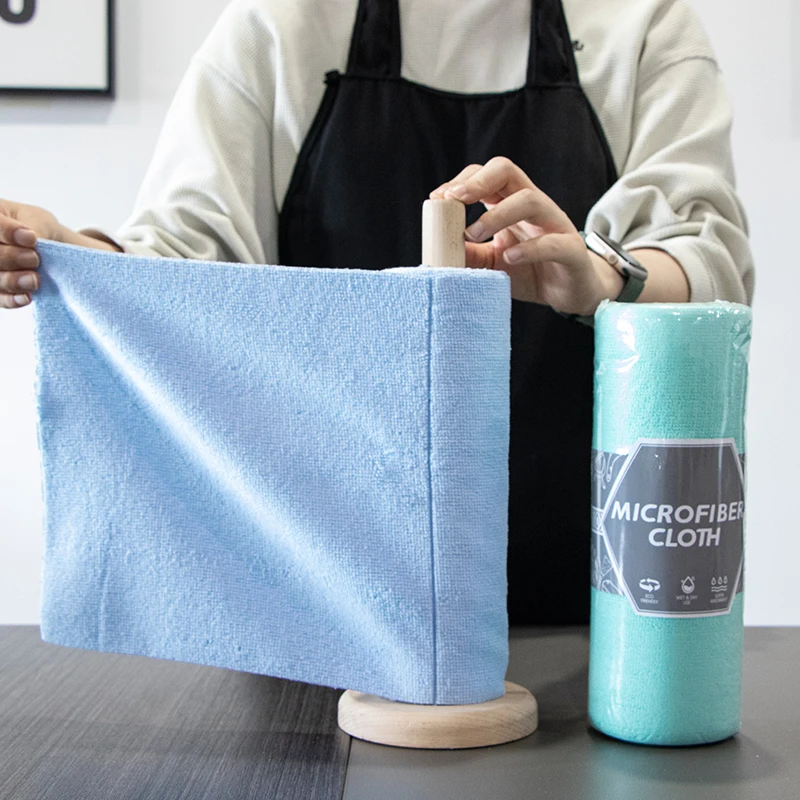 Super Absorbent Microfibre Washing Towels In Rolls 25*25cm Reusable Lazy Tear Away Microfiber Cleaning Cloth Rolls Factory