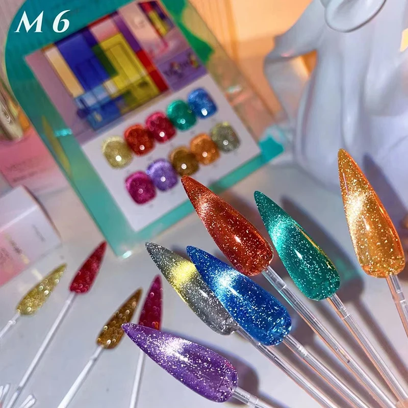OEM/ODM custom wholesale 15ml Reflective Glitter Gel Nail Polish 10 Colors Flash Diamond Disco Nail Gel Soak Off  Gel polish set