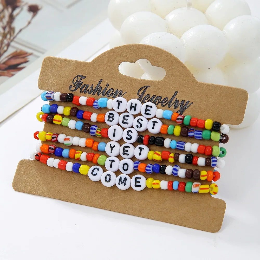 Factory Wholesale Bohemian Style Positive Energy Letter Bead Bracelet Fashion Color Seed Pearl Bracelet