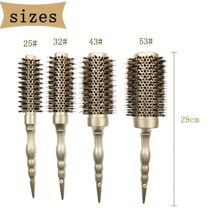 Fengjin Round Hair Brush Thermal Aluminum Barrel With Natural Boar and Nylon Bristles For Women Small Round Blow Dryer Comb