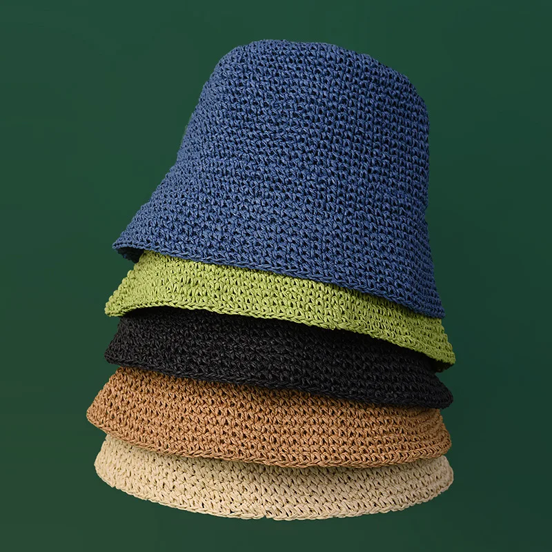 
Wholesale female visor bucket hat summer sun outdoor travel beach fashion ladies hat handmade floppy collapsible straw hat 