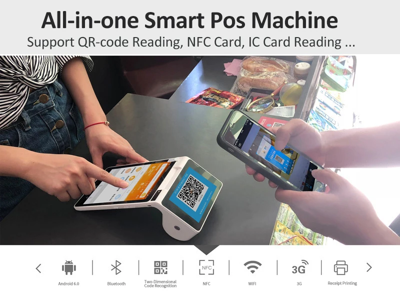 7 inch Double Screen E-Pos Systems EU Standard Impressora Pos Payment Terminal Android For Store