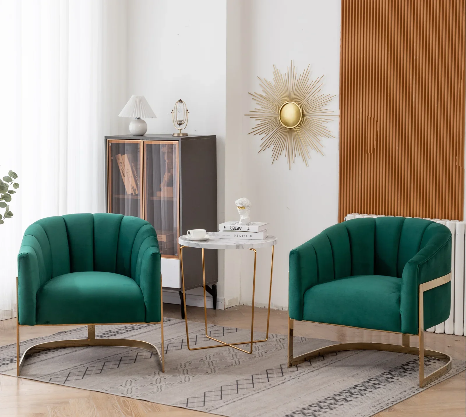 Modern Stainless Steel Base Velvet Upholstered Barrel Chair Accent Leisure Chair Armchair For Home Hotel Furniture